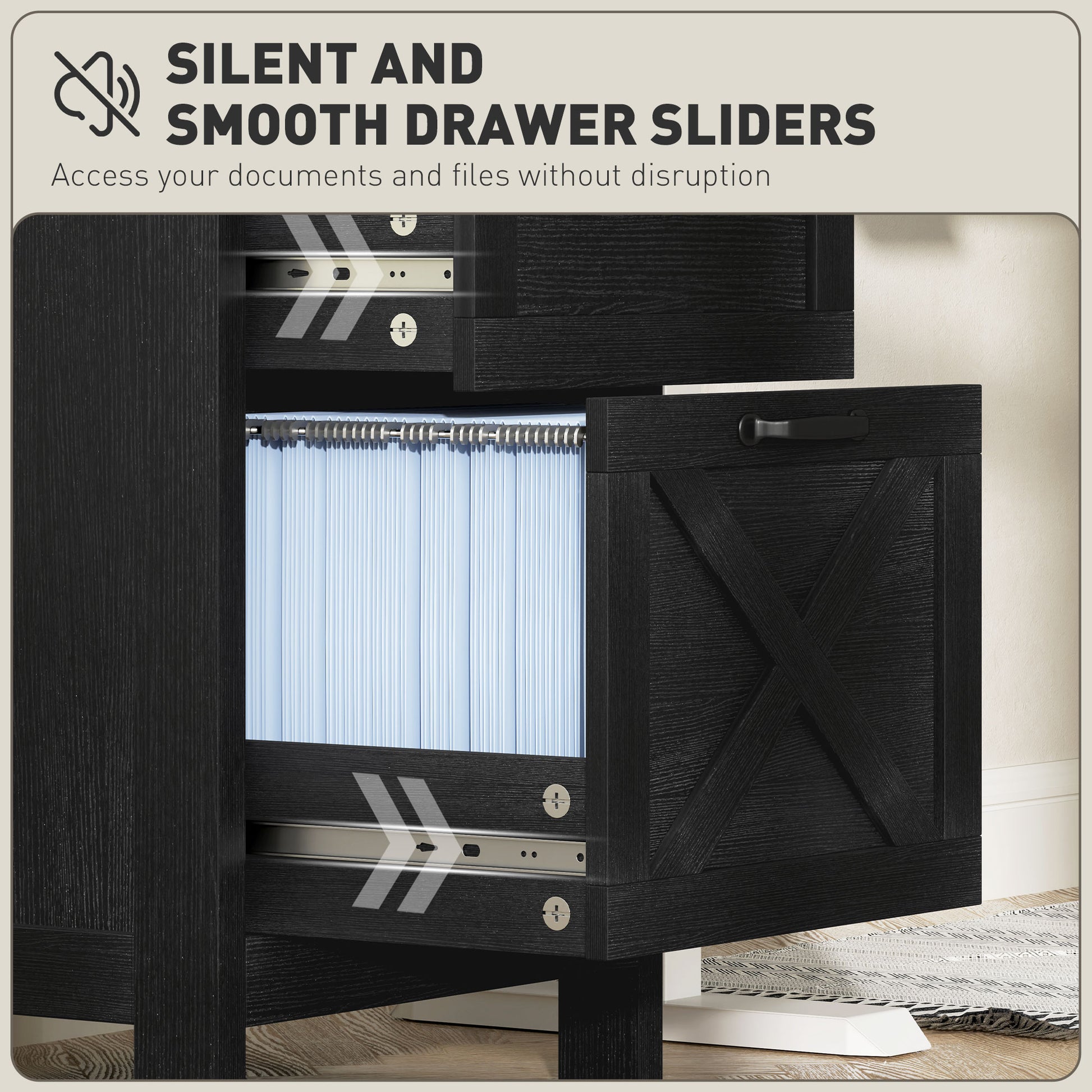 Vertical Filing Cabinet with 2 Drawers, Rustic Farmhouse Office Storage Cabinet for A4, Letter Size, Distressed Black