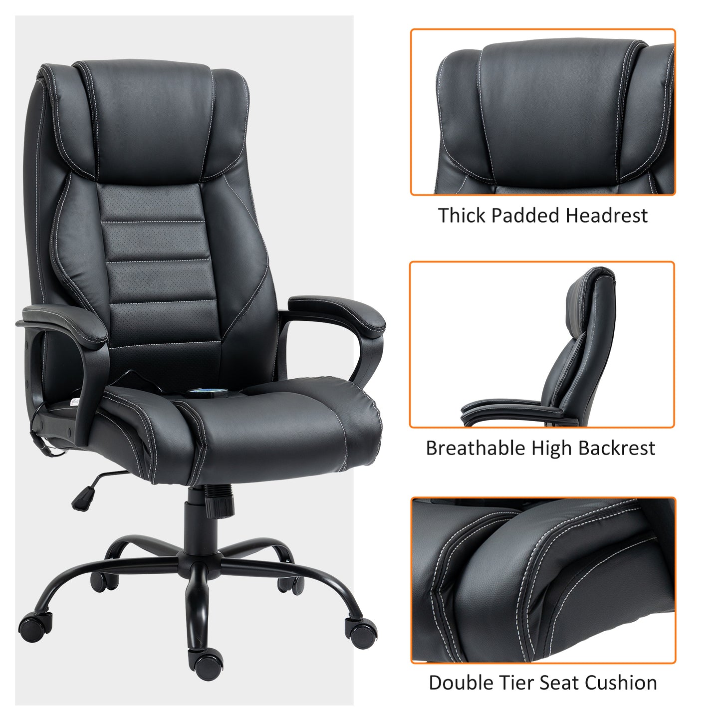 Massage Office Chair, High Back Executive Office Chair with 6-Point Vibration, Timer, Adjustable Height, Swivel Seat and
