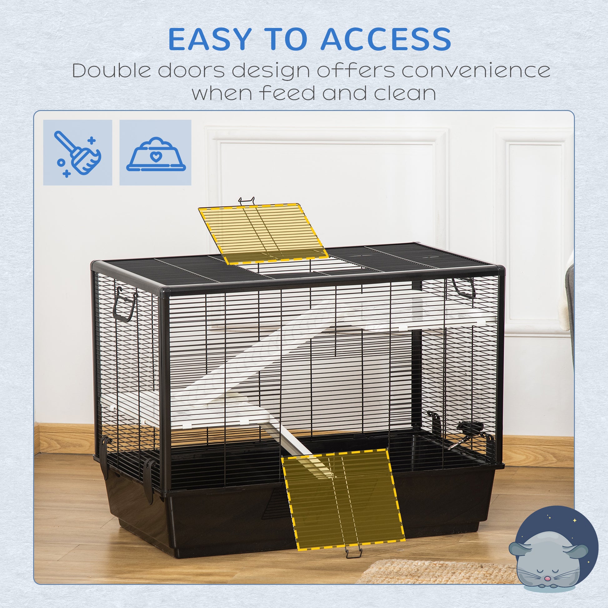 3-tier Hamster Cage, Guinea Pig Cage, Pet Chinchillas Play House Indoor with Accessories Food Dish Water Bottle, Ramps, 