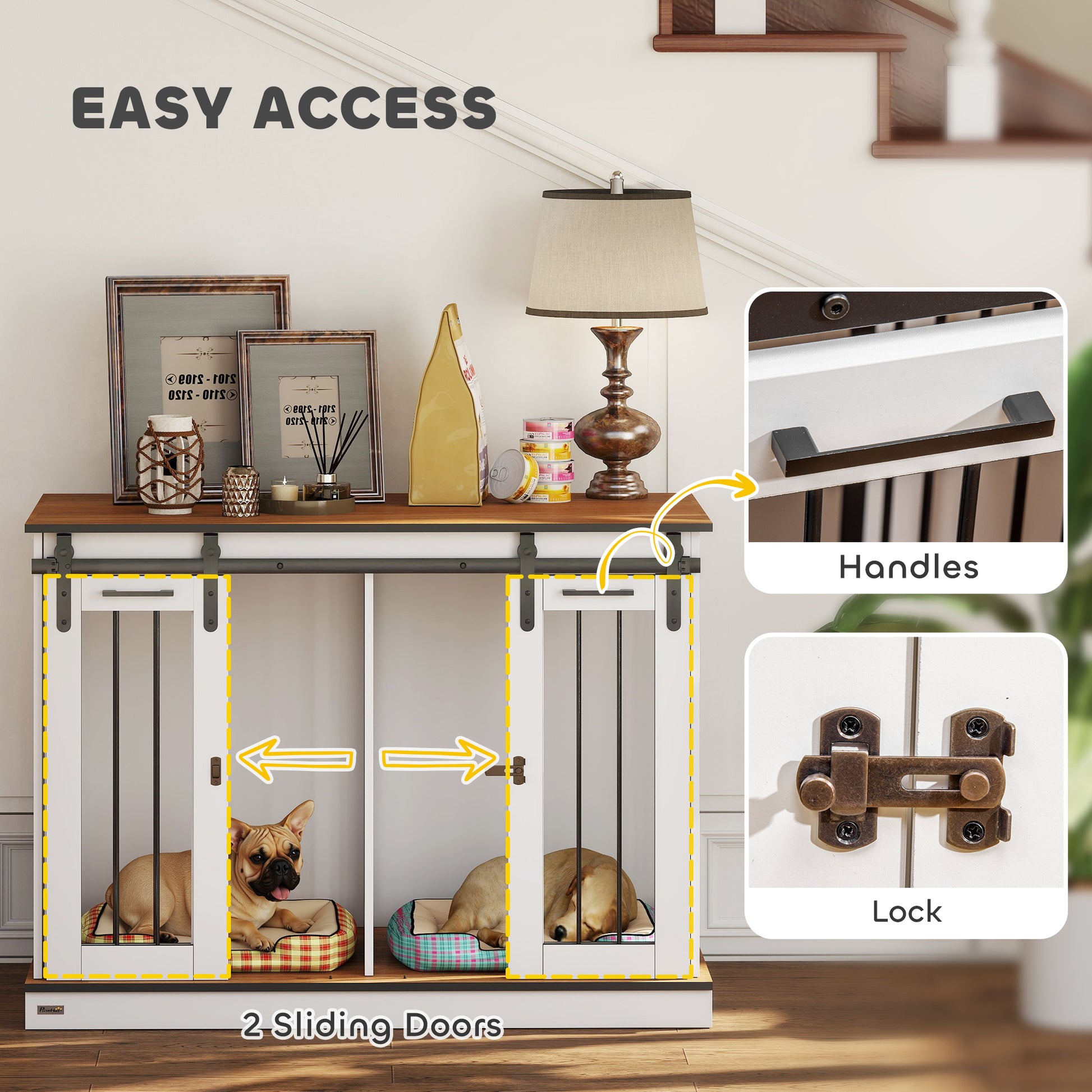 47in Dog Crate Furniture with Divider Panel, Wooden Dog Kennel TV Stand for Large Breeds, Pet House Side Table for 2 Sma