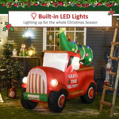 6ft Christmas Inflatable Santa Claus Driving A Truck with LED Lights, Blow-Up Outdoor LED Yard Display for Lawn, Garden,