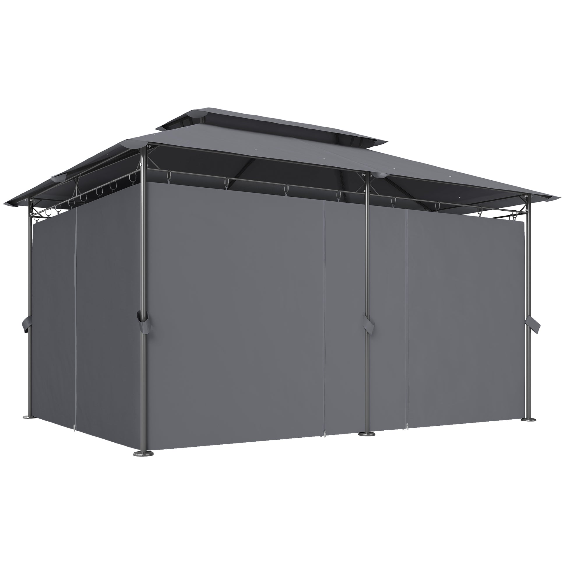 10' x 13' Double Roof Patio Gazebo, Outdoor Gazebo with Curtains, for Garden, Lawn, Backyard and Deck, Grey
