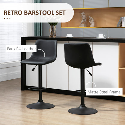 Adjustable Counter Height Bar Stools Set of 2, 360° Swivel Kitchen Counter Stools Dining Chairs with Backs, Vintage Leat