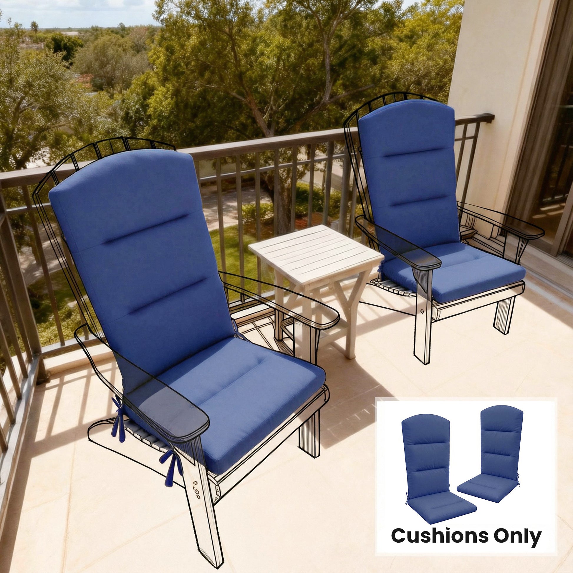 Patio Chair Cushion for Adirondack Chairs Replacement Cushion with Back and Ties, Navy Blue
