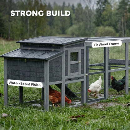 Large Chicken Coop, Wooden Hen House with Covered Run, Nesting Box, Pull-Out Tray, Opening Asphalt Roof