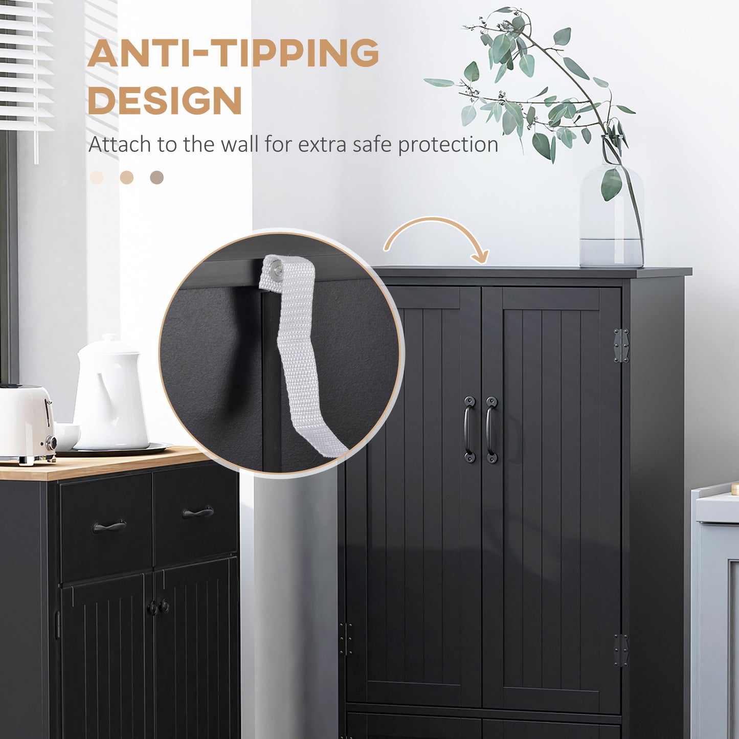 48 in 4-Door Kitchen Pantry Cabinet with Adjustable Shelves - Black - Image 6