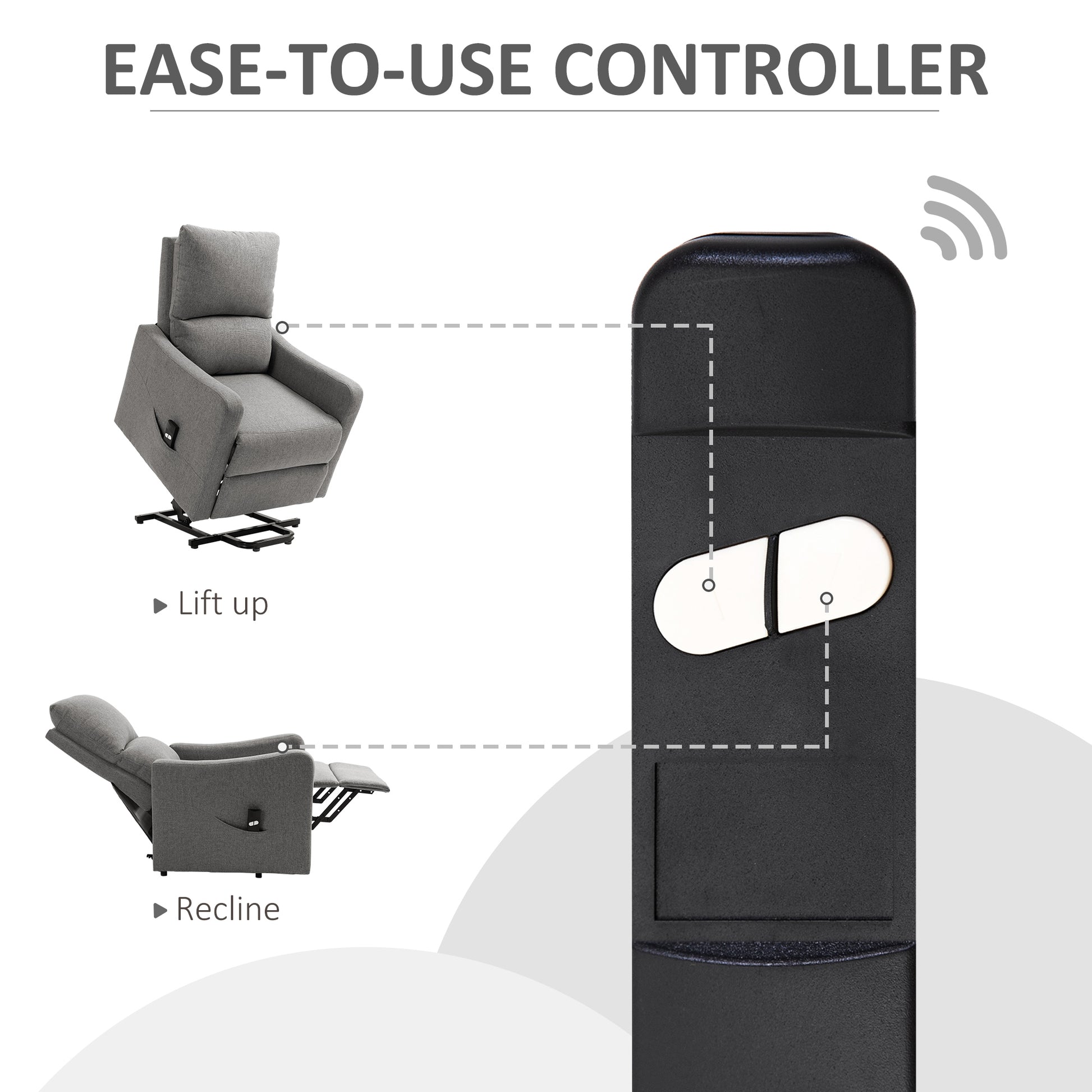 Electric Lift Recliner Chair Rising Power Chaise Lounge Fabric Sofa with Remote Control & Side Pocket for Living Room