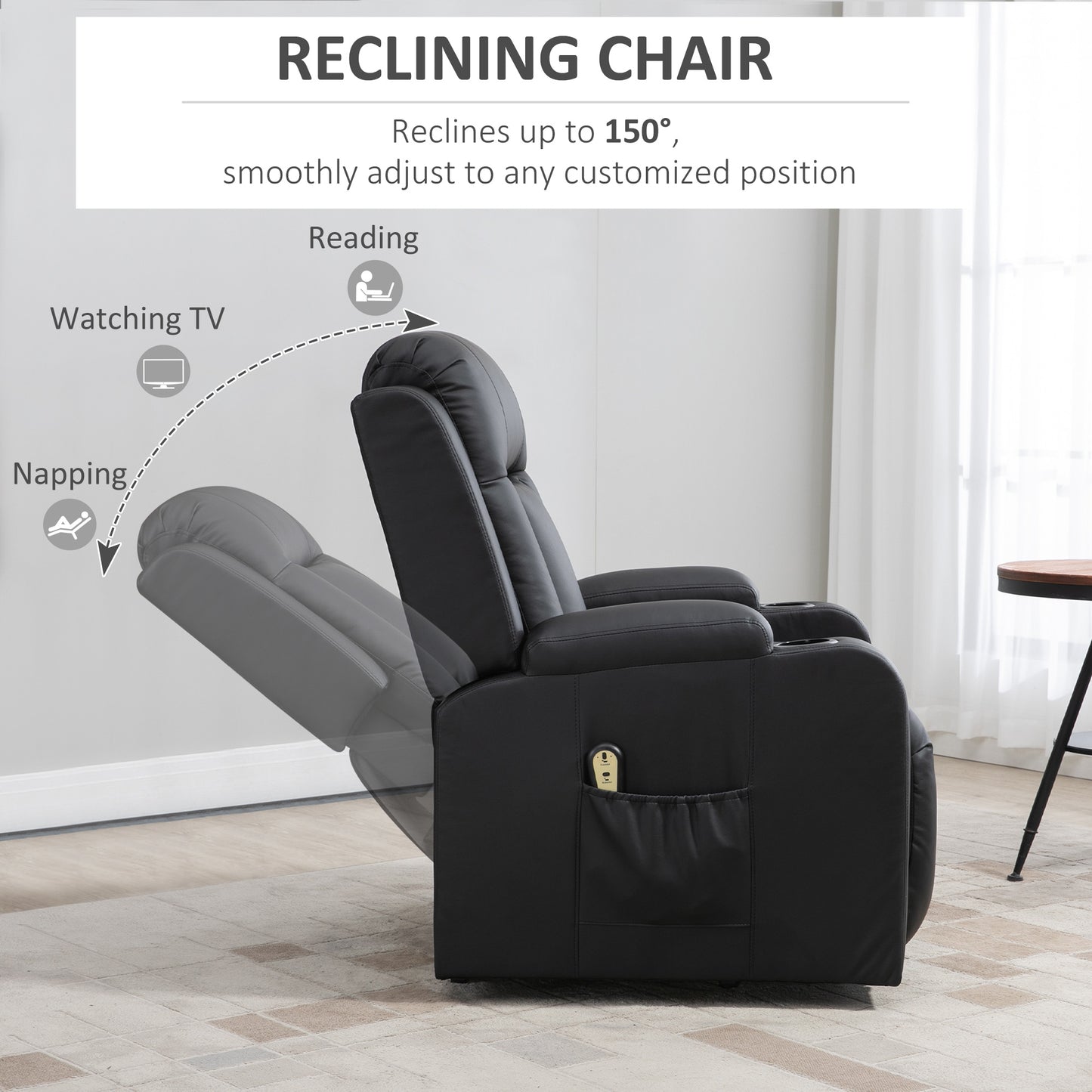 Power Lift Recliner Chair for Elderly, PU Leather Electric Recliner Chair with Footrest, Remote Control, Side Pockets an