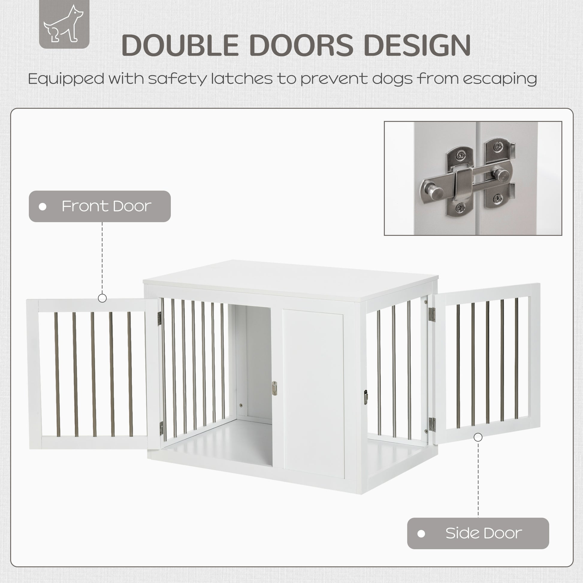 2-in-1 Dog Cage and Side Table, with Two Lockable Doors, for Medium Dogs - White