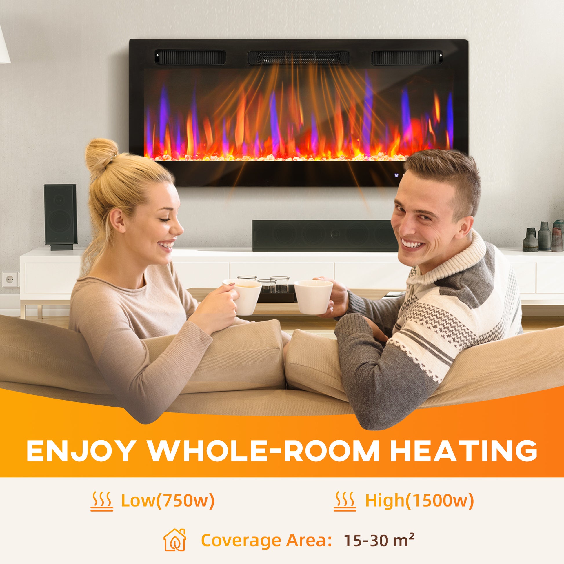42" Thin Electric Fireplace, Freestanding, Wall Mounted Fireplace Heater with Eco Mode, Auto Switch, Remote, 1500W