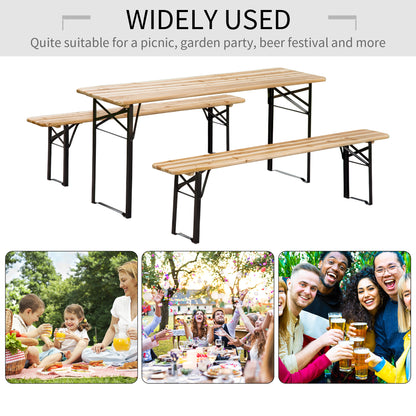 3 Pieces Folding Picnic Table Set, Portable Folding Picnic Table and Benches with Steel Frame for Garden, Park, Natural 