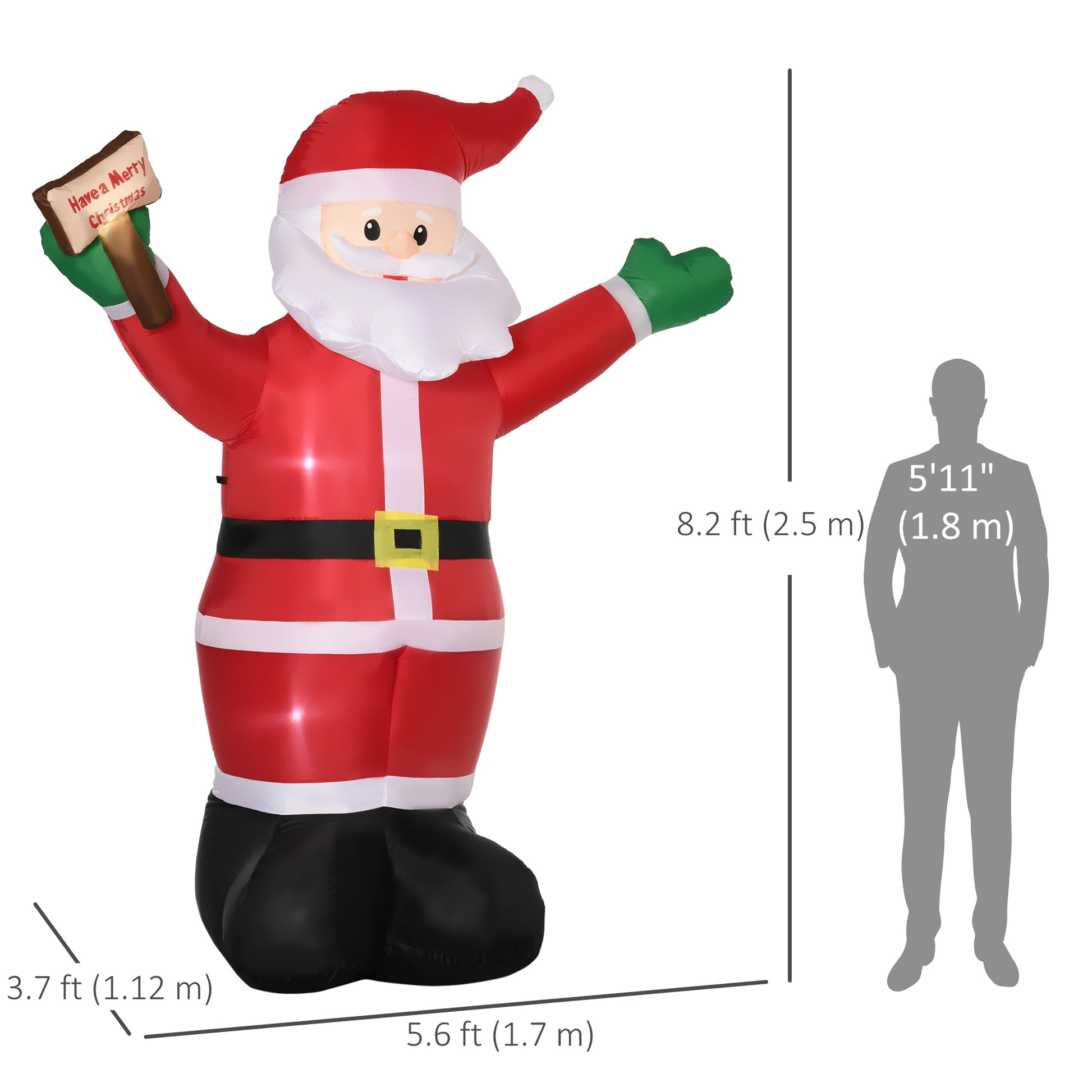 8ft Inflatable Christmas Santa Claus Holds Light Sign of Blessings, Blow-Up Outdoor LED Yard Display for Lawn Garden Par
