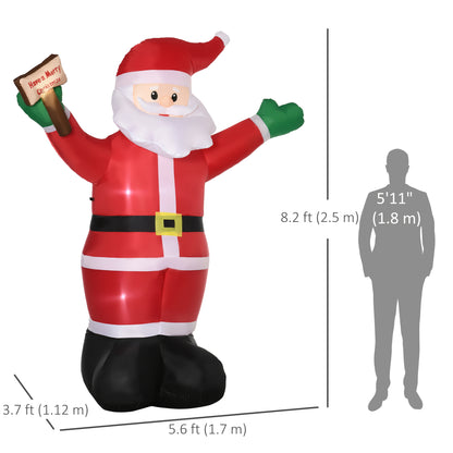 8ft Inflatable Christmas Santa Claus Holds Light Sign of Blessings, Blow-Up Outdoor LED Yard Display for Lawn Garden Par