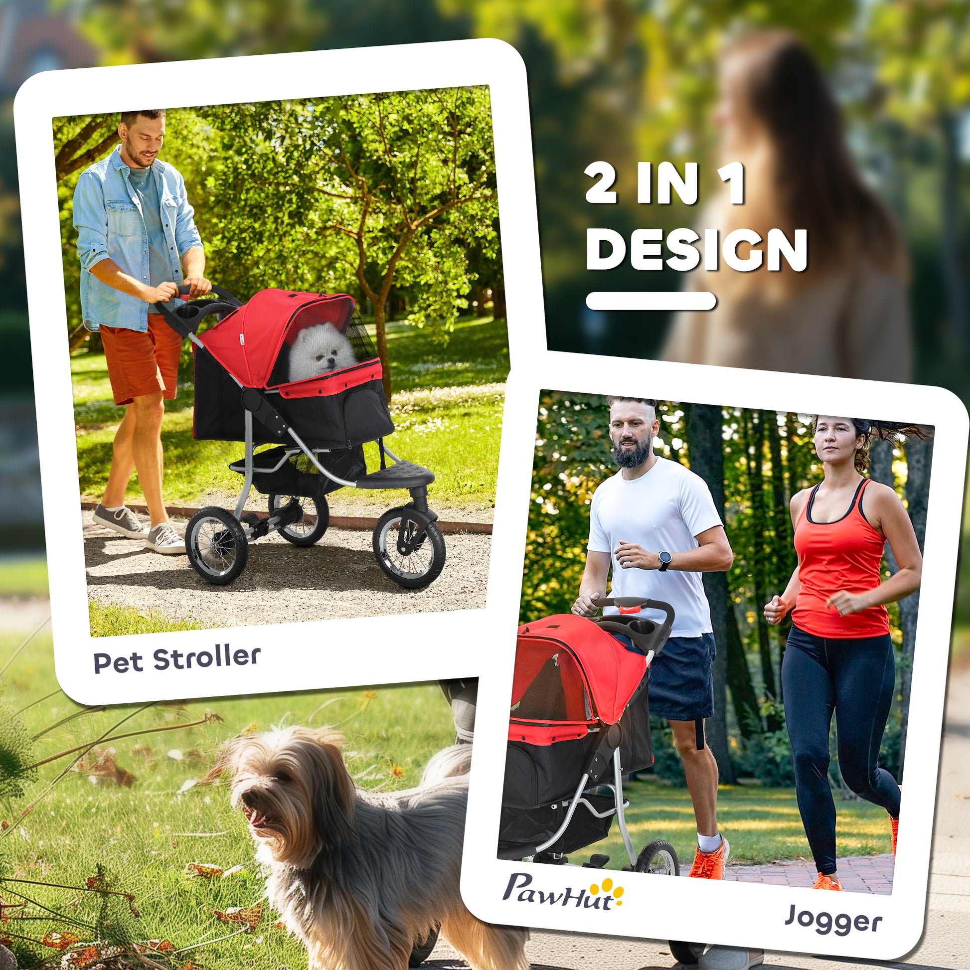 Pet Stroller for Small Dogs, 3 Rubber Wheels Pet Jogger, One-click Easy Folding All-Terrain Dog Stroller, Adjustable Can