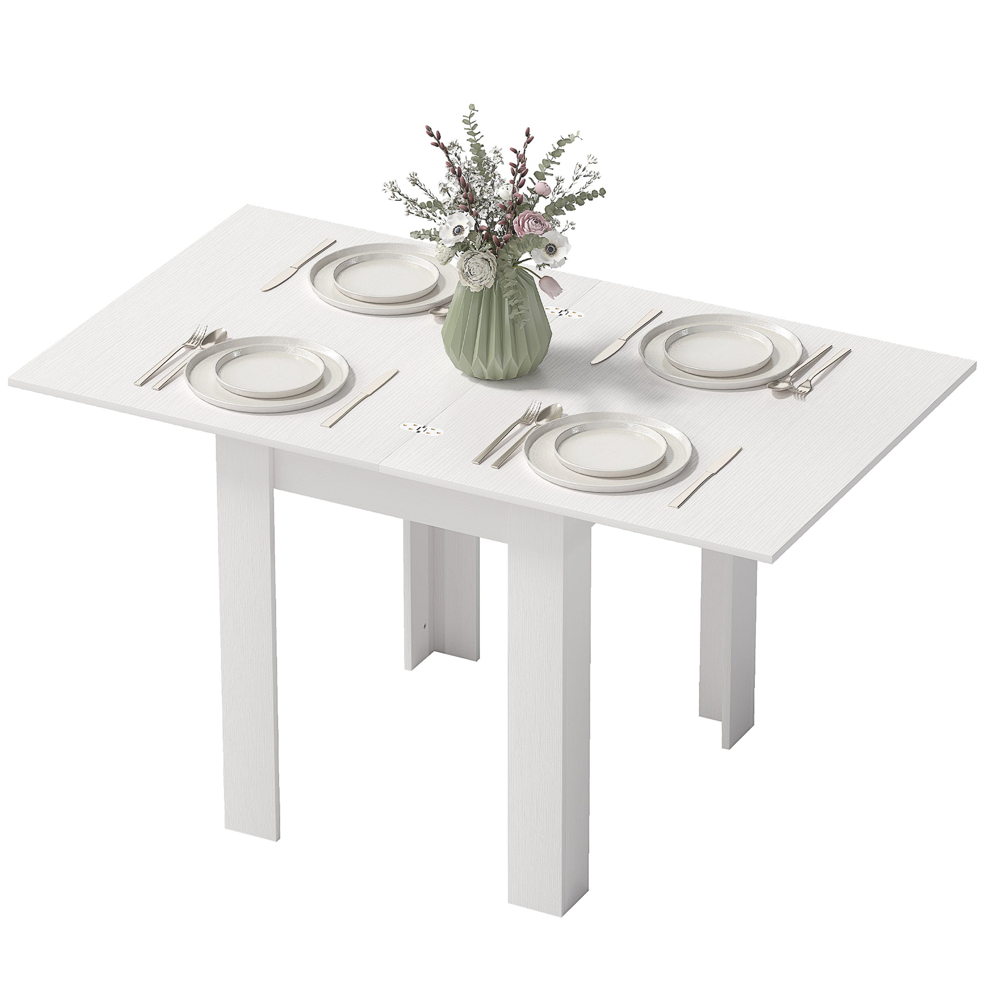 55" Extendable Dining Table for 4-6 Person, Kitchen Table with PU Handle and Felt Pads for Small Spaces, White