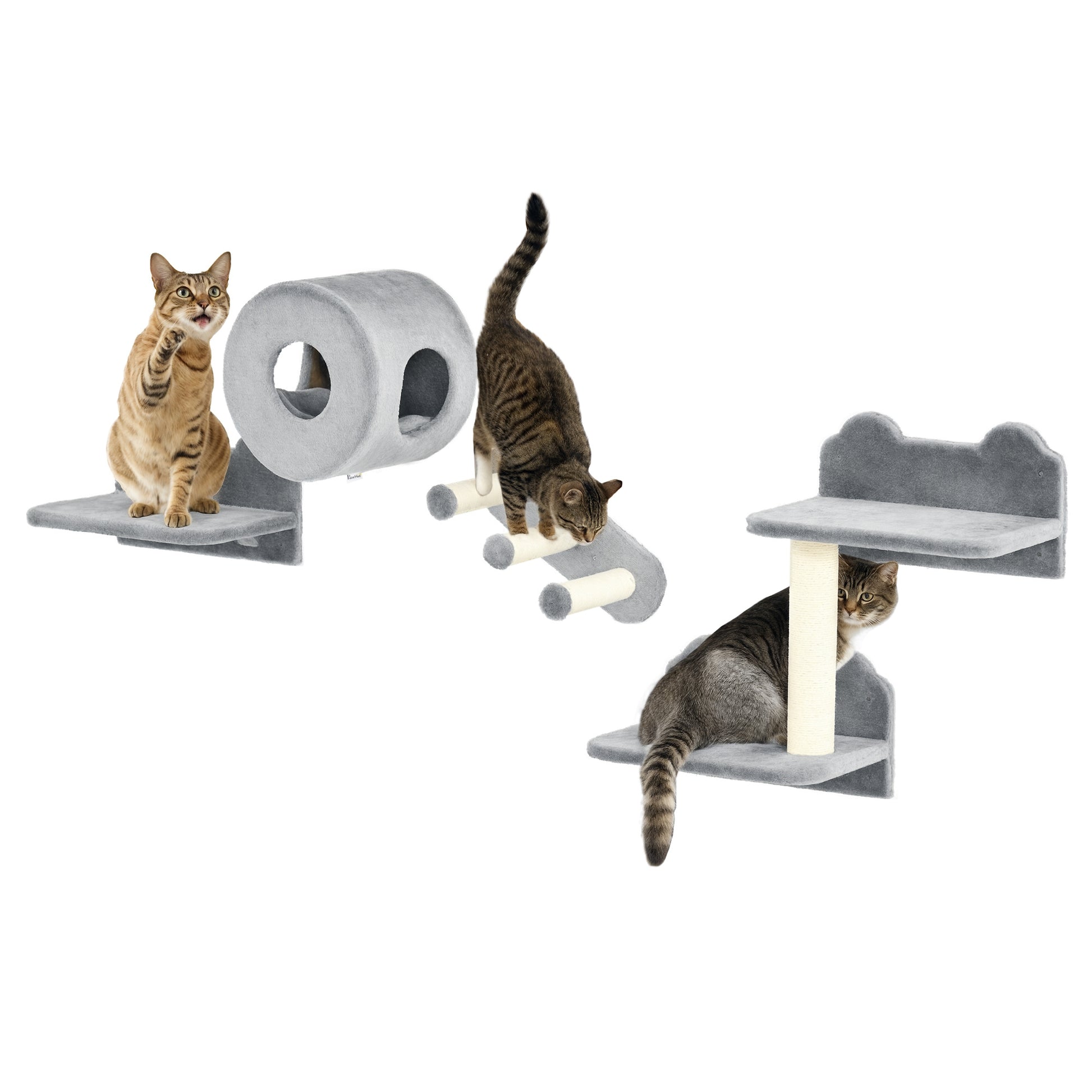 4 PCs 9.3" H Cat Wall Shelves, Pet Wall-mounted Climbing Shelf Set, Kitten Activity Centre with Condo, Cushion, Scratchi