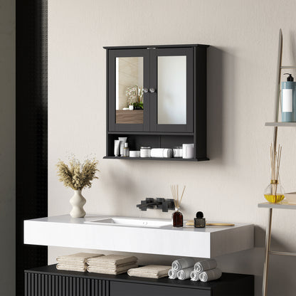 Medicine Cabinet, Wall-Mounted Bathroom Mirror Cabinet with Double Doors, Open Shelf, and Adjustable Shelf, Modern Bathr