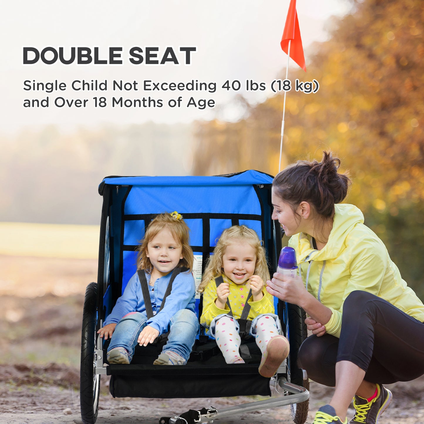 VarietyKart 2-Seat Child Bike Trailer for Kids with a Strong Steel Frame, 5-Point Safety Harnesses, & Comfortable Seat, 