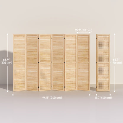 5.6 Ft. Tall 6-Panel Room Divider, Pegboard Panel Freestanding Folding Privacy Screen Panels, Partition Wall Divider for