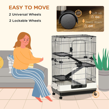 45"H Guinea Pig Cage, 4-Level Rabbit Cage for Ferret, Chinchilla, Hedghog, Bunny, Small Animal Habitat with Wheels, Slid
