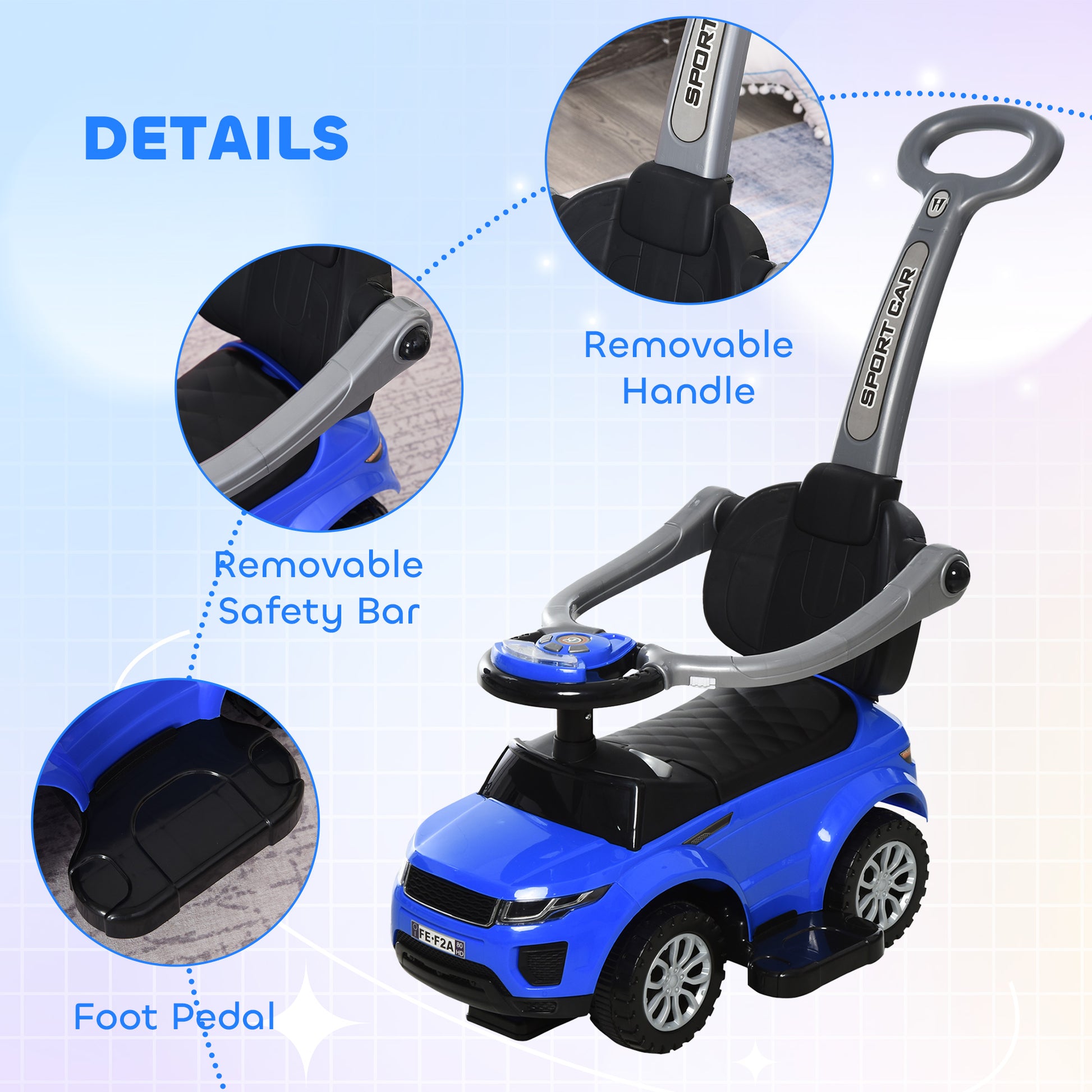 VarietyKart 3 in 1 Kid Ride on Push Car, Toddlers Sliding Walking Car, with Horn, Music, Light, Parent Control Handle, S