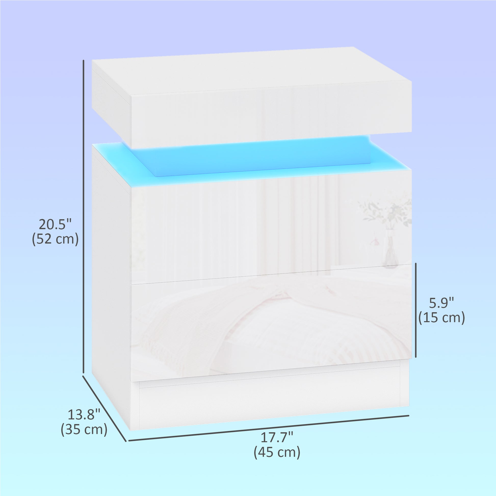 Nightstand Set of 2, End Side Tables with LED Lights, Bedside Tables with 2 Drawers, for Bedroom, White