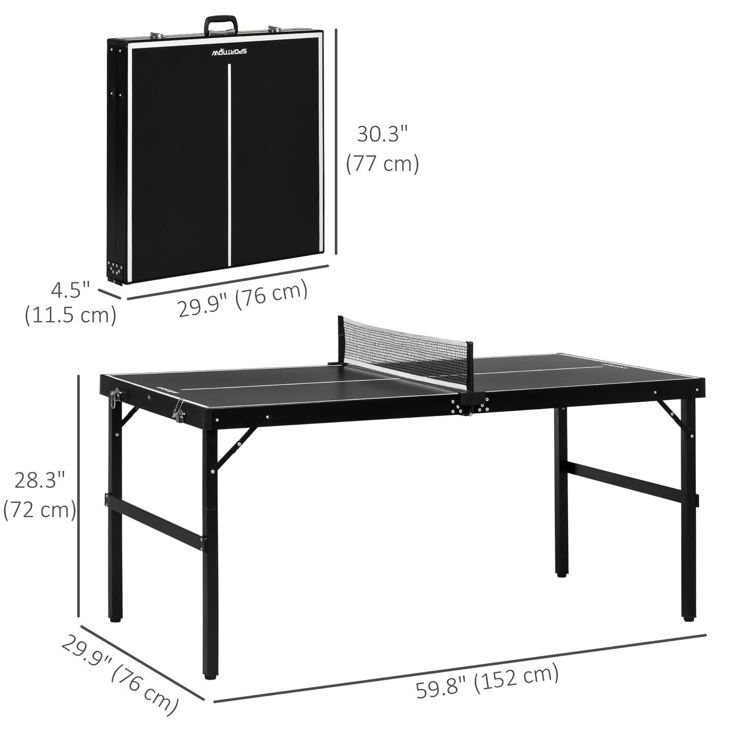 Soozier Mini Folding Table Tennis Table with Aluminium Frame, Portable Outdoor Ping Pong Table with Net for Indoor Outdo
