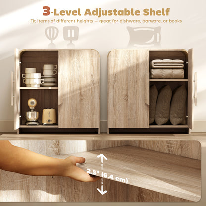 Sideboard Buffet Cabinet, 31.5" Modern Kitchen Storage Cabinet with Soft-Close Door and Adjustable Shelf, Natural Wood