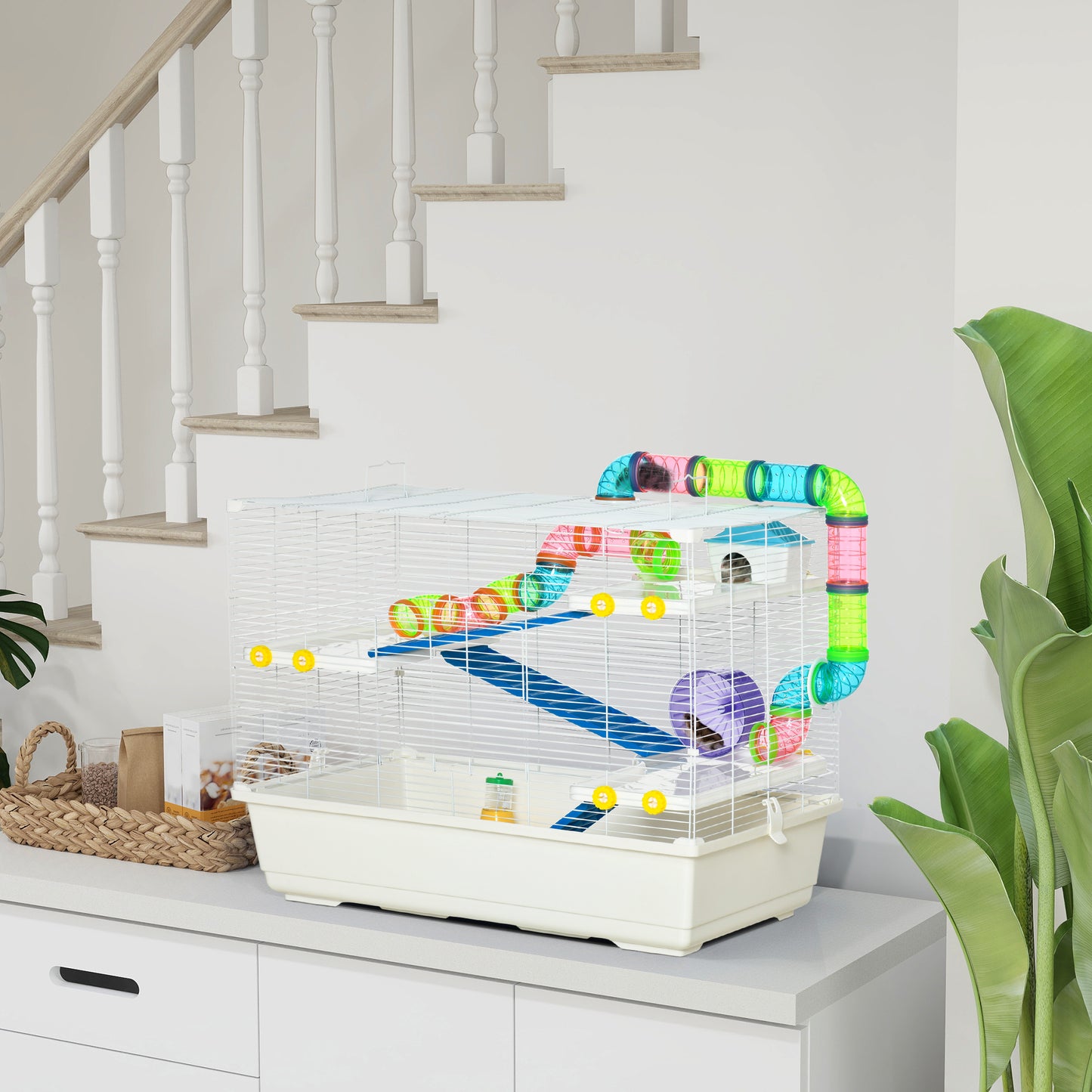 31" Large Hamster Cage, Small Animal House, Multi-storey Gerbil Haven, Tunnel Tube System, with Water Bottle, Exercise W