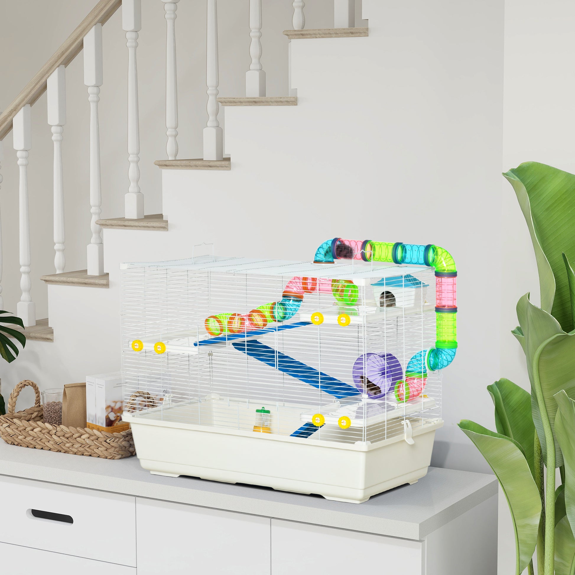 31" Large Hamster Cage, Small Animal House, Multi-storey Gerbil Haven, Tunnel Tube System, with Water Bottle, Exercise W