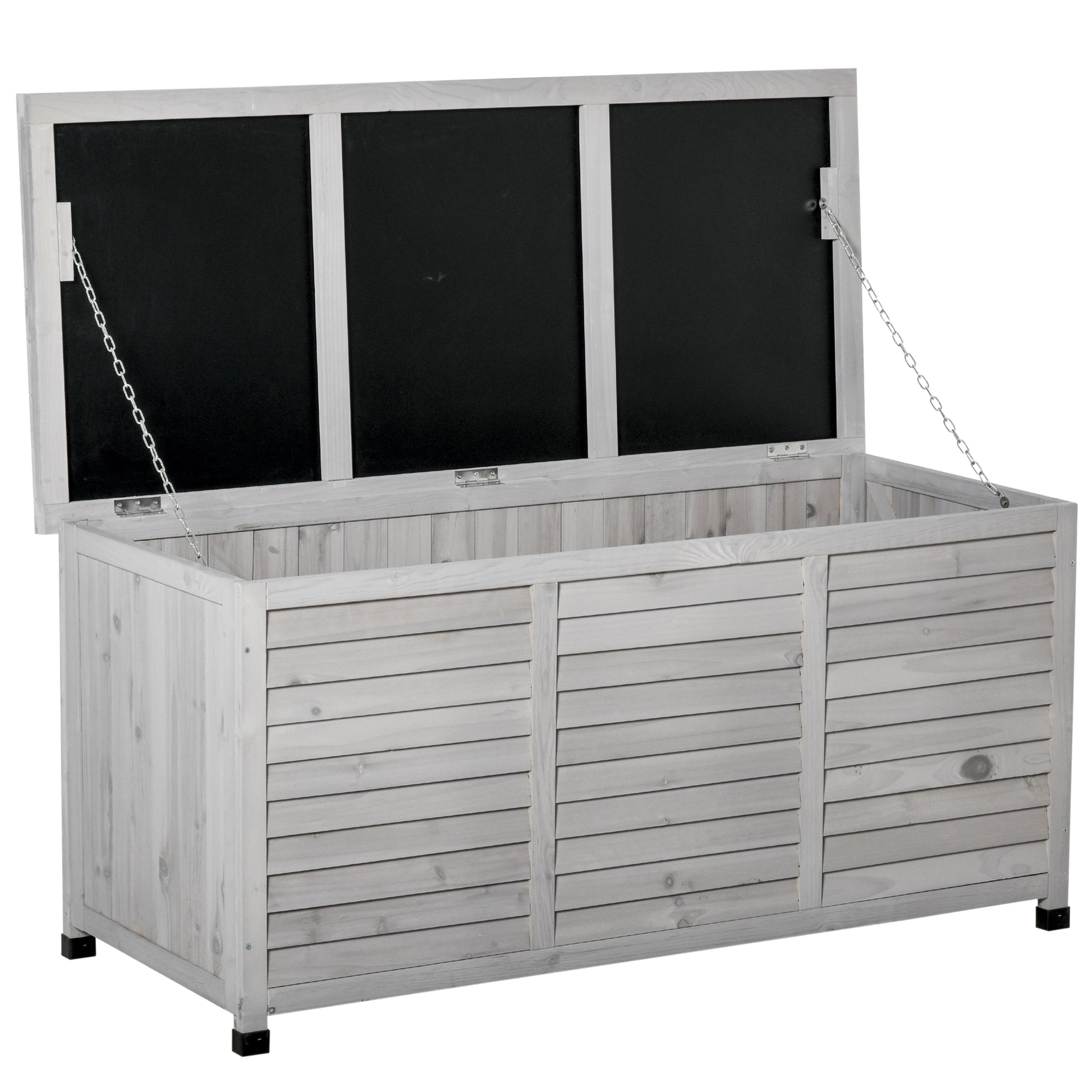 75 Gallon Wooden Storage Box patio Deck Box Bench, Garden Backyard Outdoor Storage Container with Aerating Gap & Weather