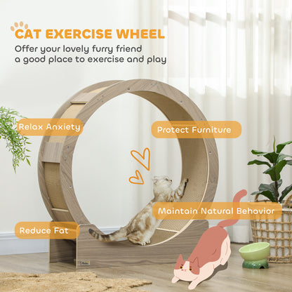 36" Cat Wheel for Indoor Cats with Brake, Scratching Pads, Walnut