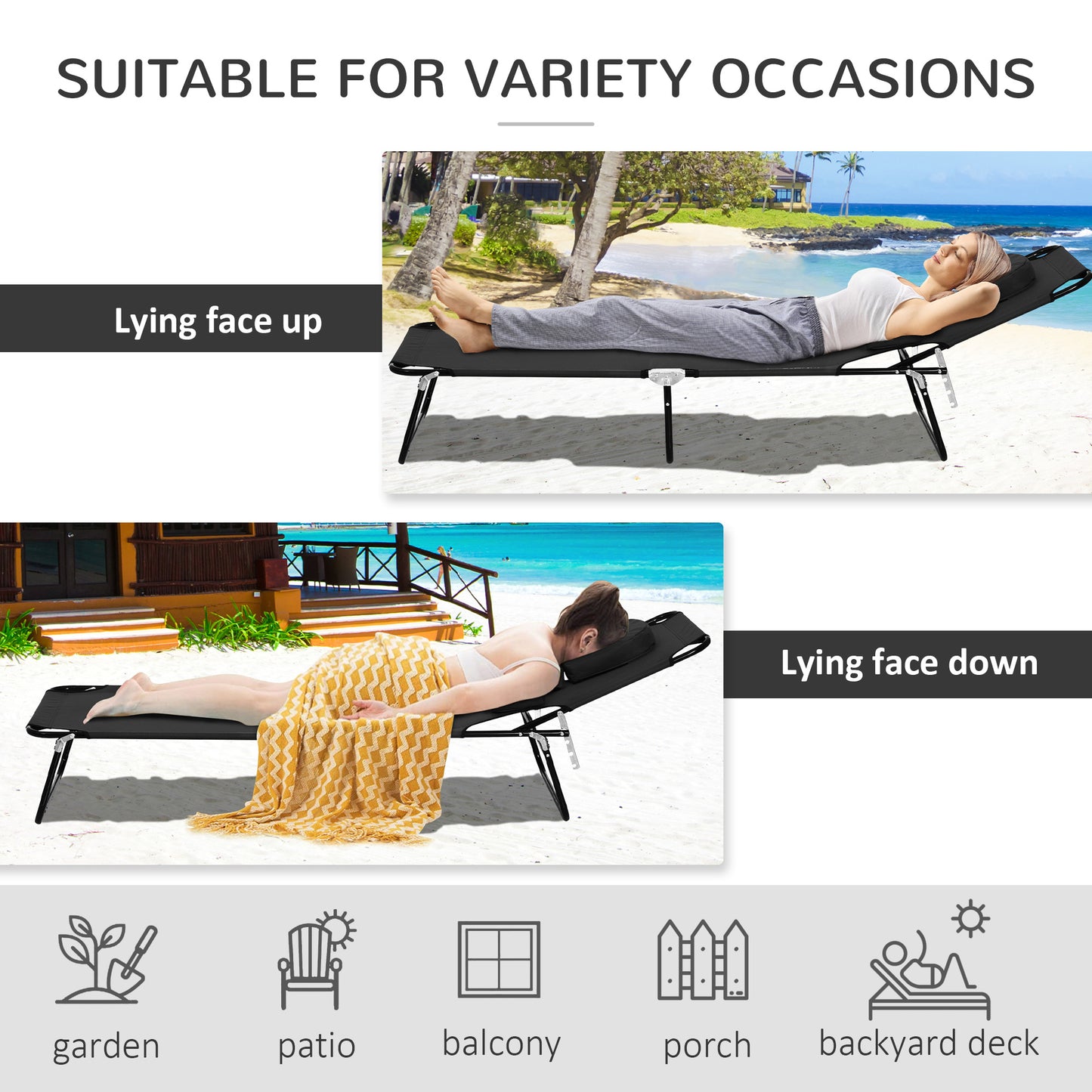 Adjustable Outdoor Lounge Chair, Garden Folding Chaise Lounge with Face Hole Reclining Tanning Chair Seat, Folding Campi