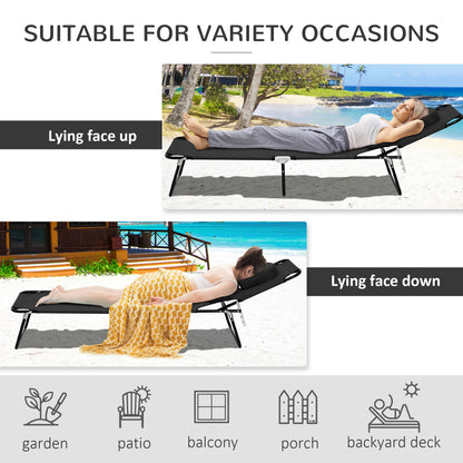 Adjustable Outdoor Lounge Chair, Garden Folding Chaise Lounge with Face Hole Reclining Tanning Chair Seat, Folding Campi