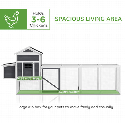 117" Extra Large Chicken Coop with Asphalt Roof, Wooden Hen House with Slide-out Tray, Quail Hutch with Nesting Box, Gre