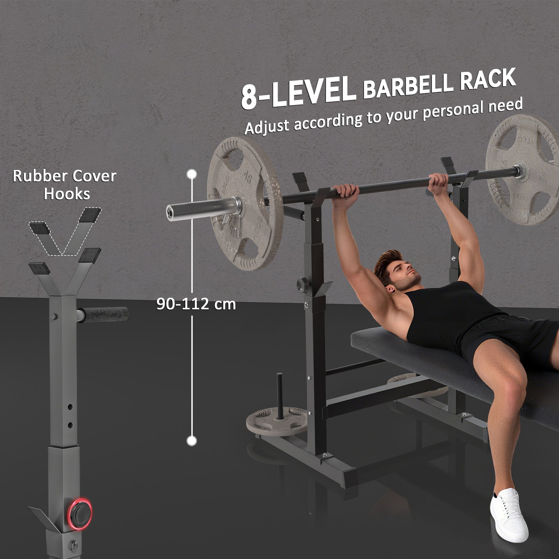 Soozier Adjustable Weight Bench, Foldable Bench Press with Barbell Rack and Dip Station for Home Gym, Strength Training 