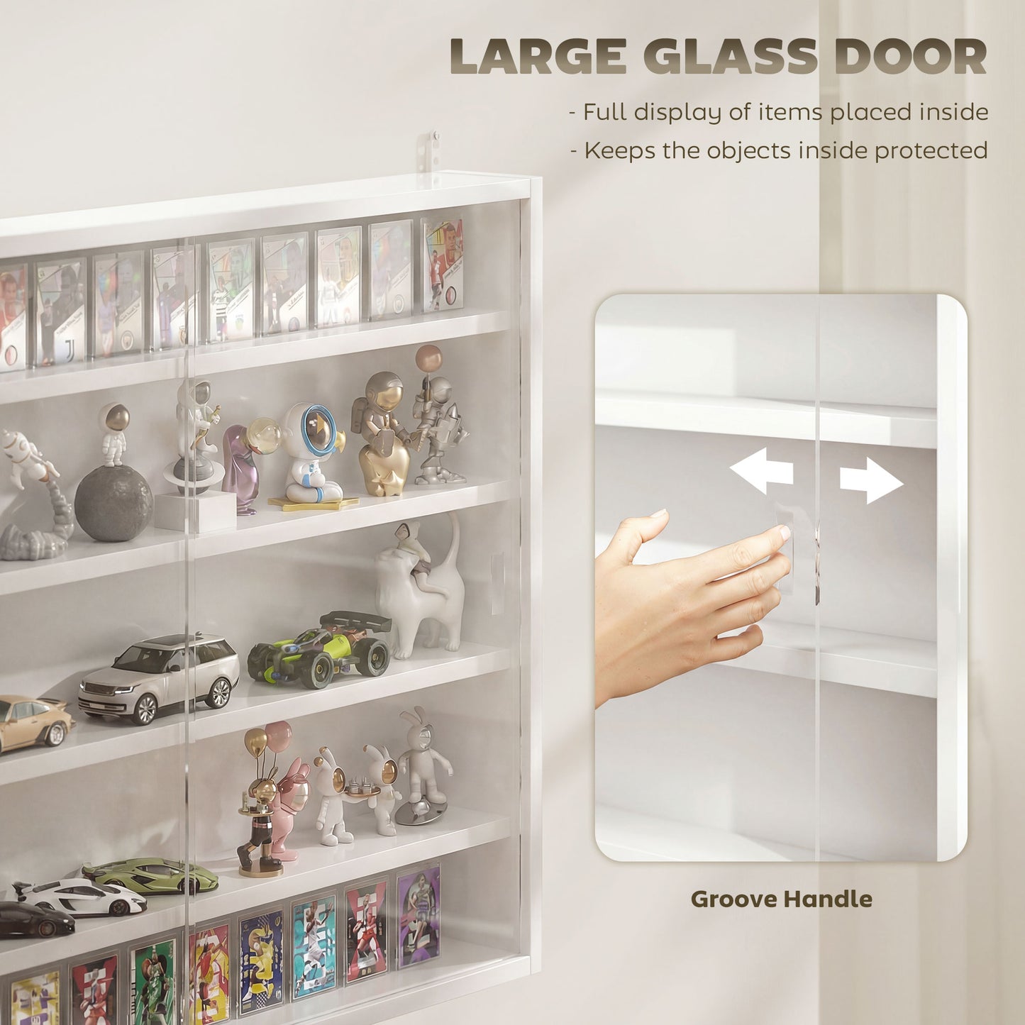 5-storey Display Cabinet, Shot Glass Display Case, Glass Curio Cabinet with 2 Glass Doors and 4 Adjustable Shelves, Whit