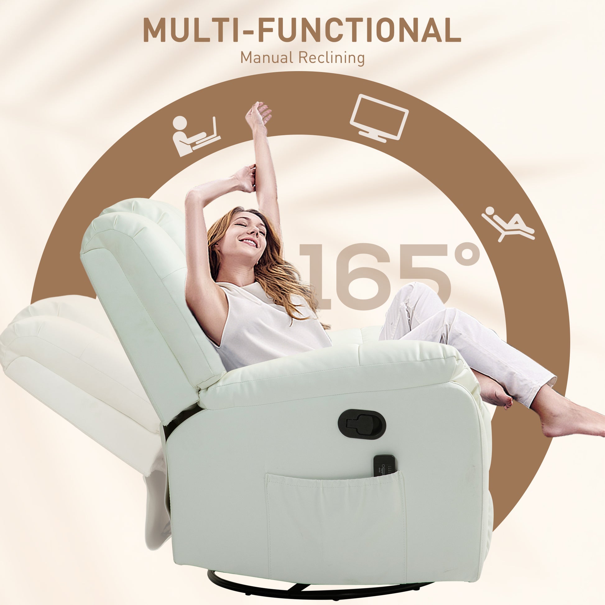 8-Point Vibration Massage Recliner Chair with Comfor Padding, Remote Control, Side Pockets, Swivel Nursery Rocking Chair