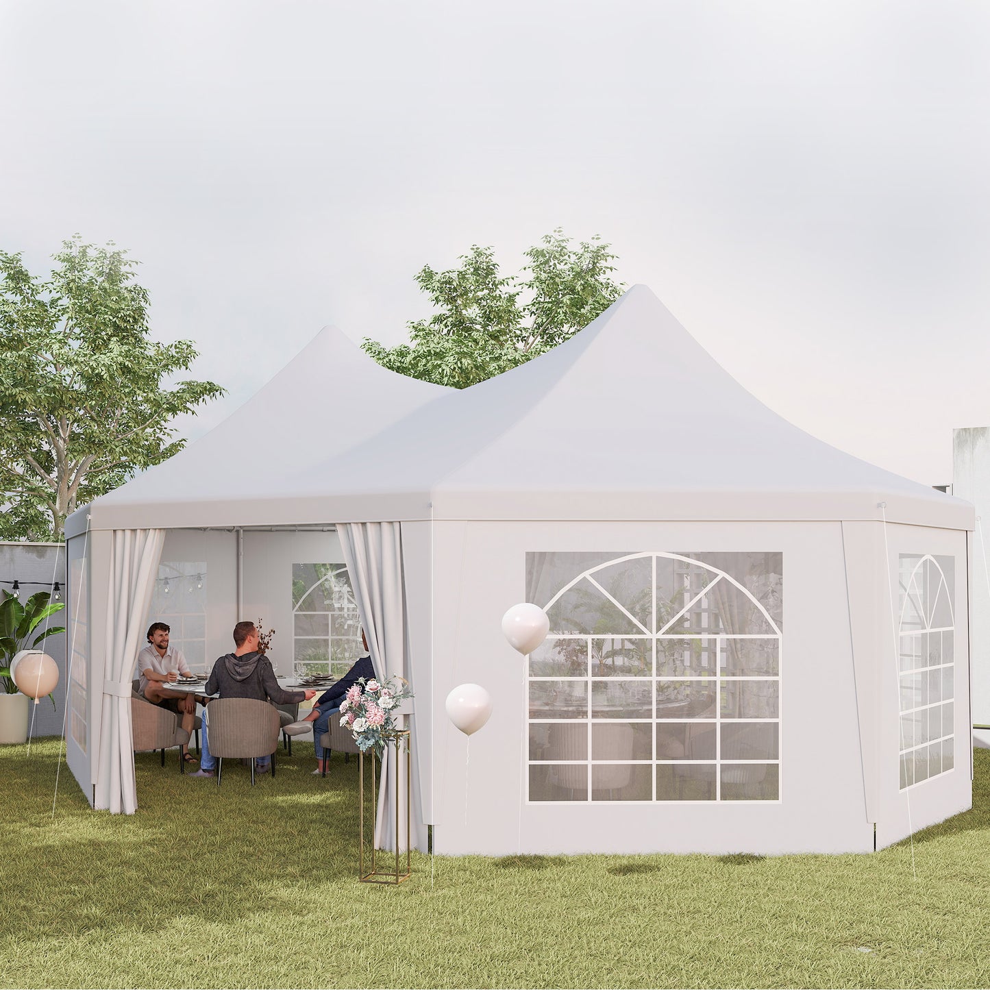 16' x 22' Wedding Event Party Tent High Peak Octagonal Outdoor Gazebo Canopy with Removable Walls White