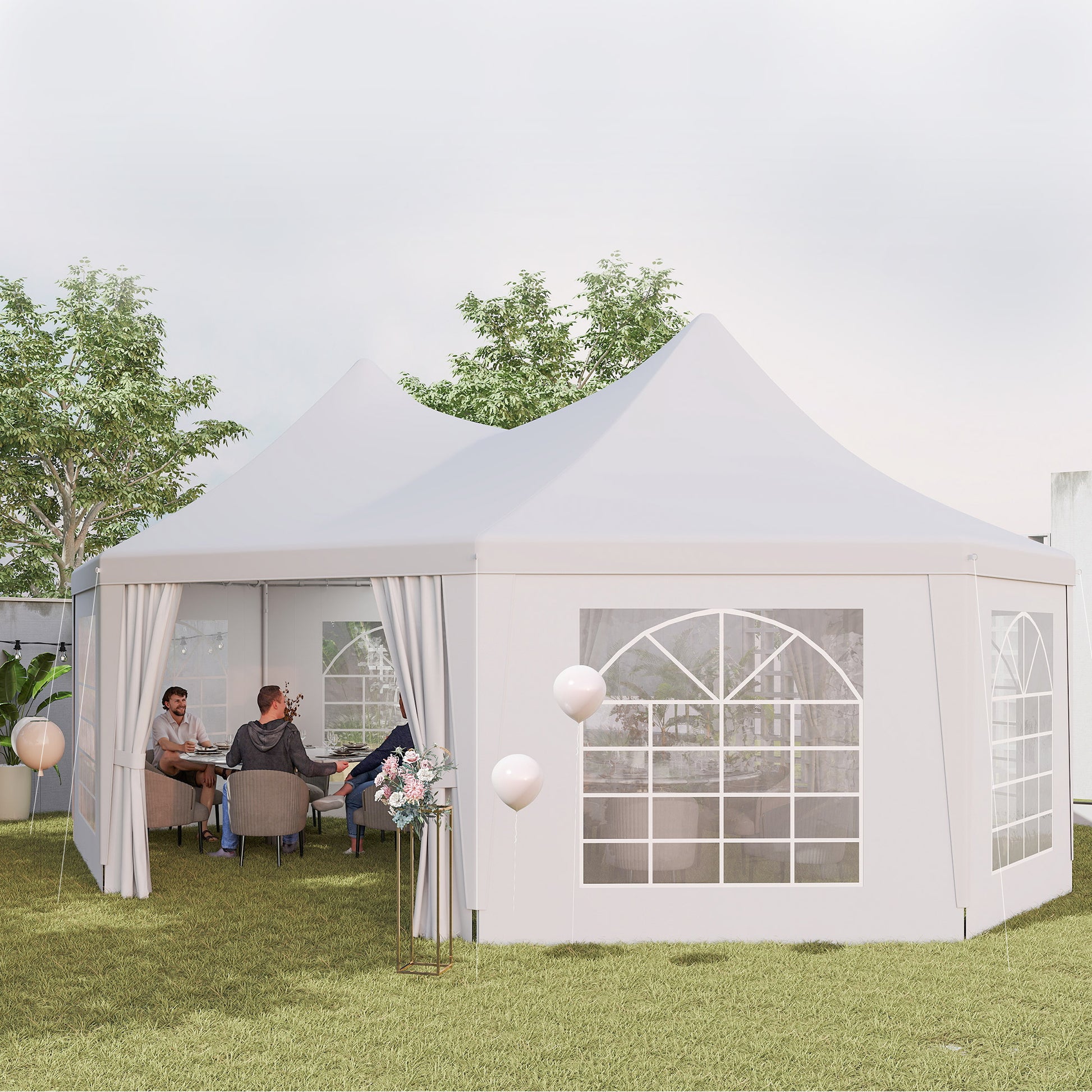 16' x 22' Wedding Event Party Tent High Peak Octagonal Outdoor Gazebo Canopy with Removable Walls White