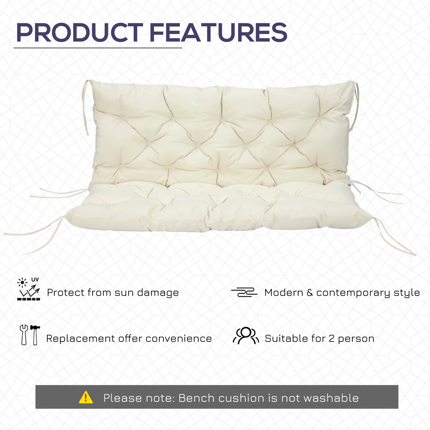 2 Seater Garden Bench Cushion, Soft Thick Outdoor Non-Slip 2 Seater Soft Pad With Backrest for Garden Patio, 52" x 43" x