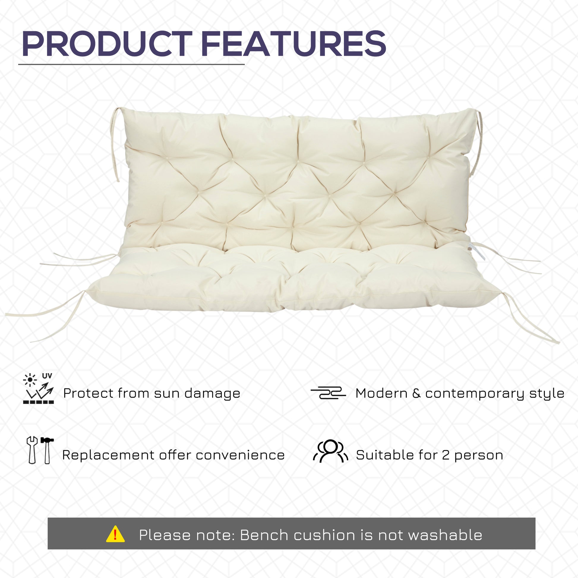 2 Seater Garden Bench Cushion, Soft Thick Outdoor Non-Slip 2 Seater Soft Pad With Backrest for Garden Patio, 52" x 43" x