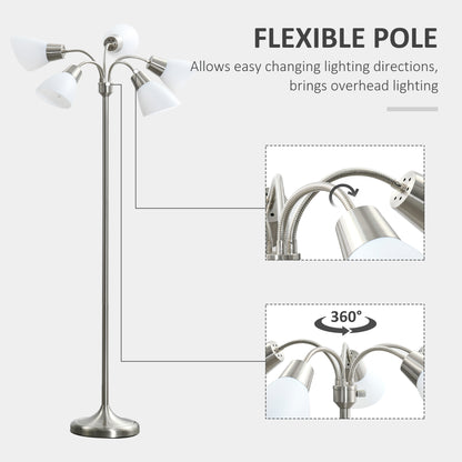 Arc Tree Floor Lamp with 5 Adjustable Rotating Lights, Modern Standing Gooseneck Reading Light for Living Room Bedroom O