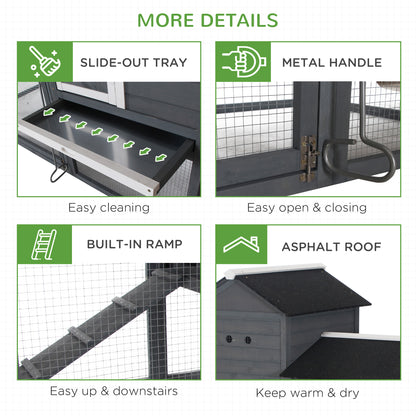 82" Chicken Coop Wooden Hen House Rabbit Hutch Poultry Cage Pen Outdoor Backyard with Nesting Box and Run, Grey