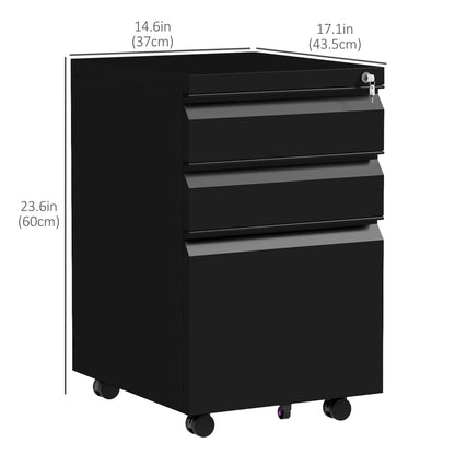 3 Drawer File Cabinet with Lock, Steel Vertical Filing Cabinet with 5 Wheels and Hanging Bar for A4/Legal/Letter, Home O