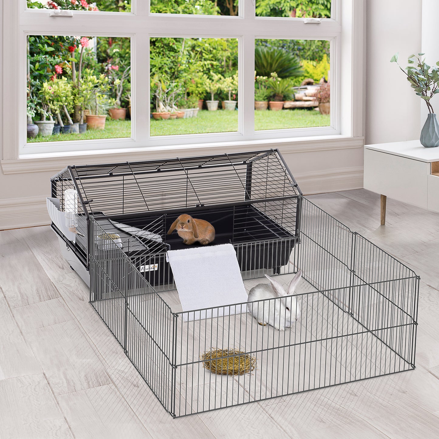 Guinea Pig Cage with Foldable Detachable Playpen, Rolling Rabbit Chinchilla Hedgehog Bunny Cage Small Animal Habitat wit