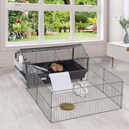 Guinea Pig Cage with Foldable Detachable Playpen, Rolling Rabbit Chinchilla Hedgehog Bunny Cage Small Animal Habitat wit