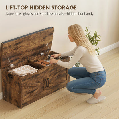 Shoe Storage Bench, Entryway Bench with 2-Tier Cabinet, Flip-Top Storage, Padded Cushion for Hallway, Rustic Brown