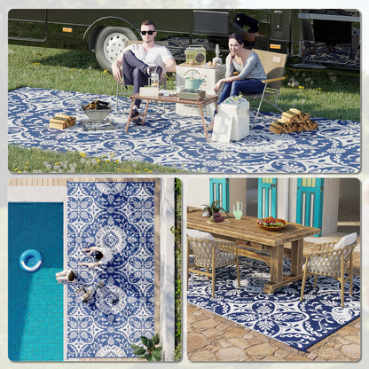 Portable Outdoor Rug with Carry Bag, 9' x 18' Reversible Mat, Waterproof Plastic Straw RV Rug for Backyard, Deck, Picnic
