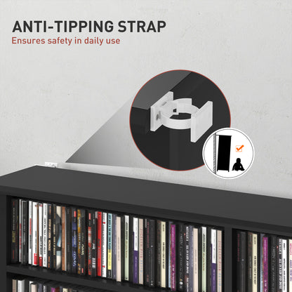 8-Tier DVD Shelf with 12 Adjustable Shelves, Double CD Shelf, Holds 720 CDs, 396 DVDs or 396 Blu-rays, Black